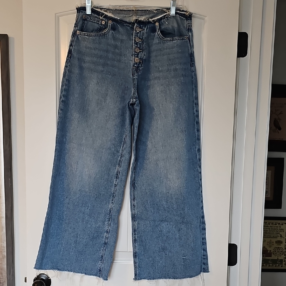 GAP Destructed Flare Wide-Leg Jeans in Classic Blue